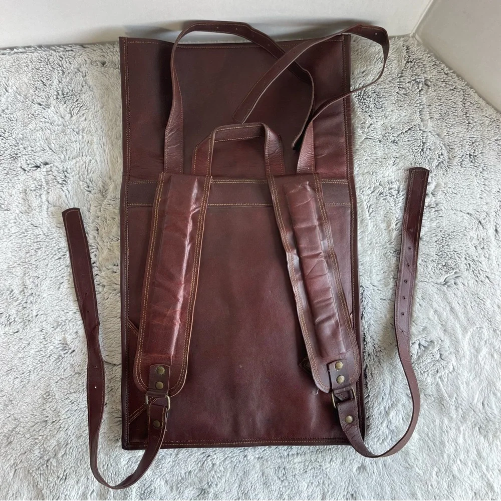 Roll Top Backpack Rucksack Rolling Bag Travel Bikers Genuine Leather Bag